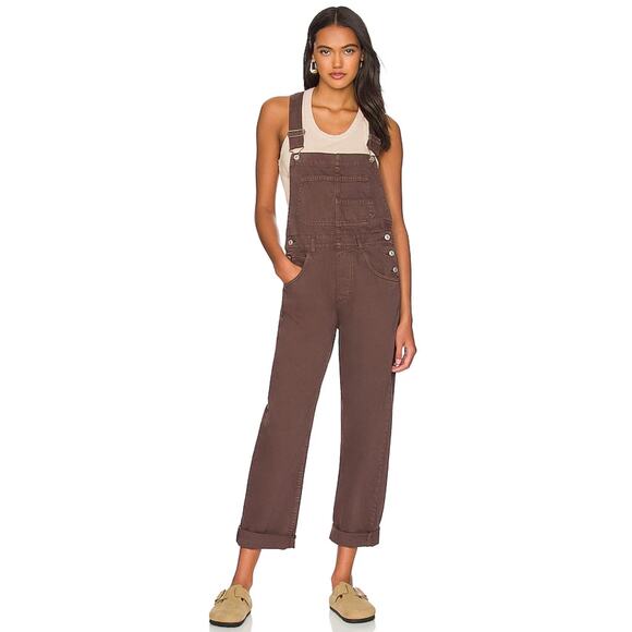 Free People We The Free Ziggy Denim Overalls Mocha Brown Size Medium Boho Earthy - Picture 3 of 16